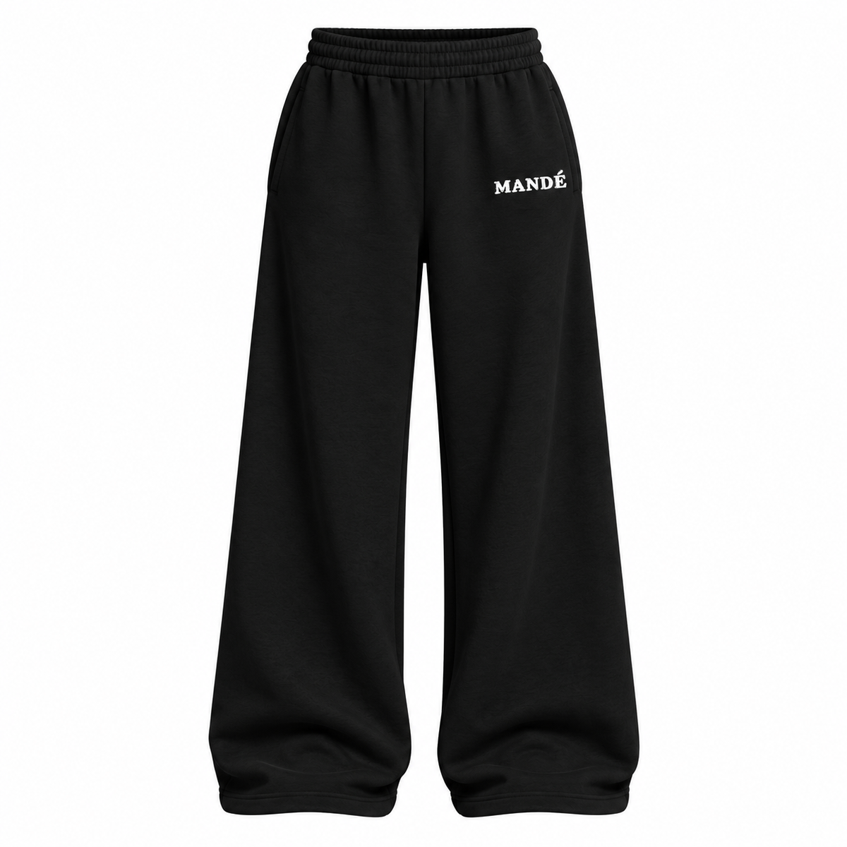 Mandé Sweatpants Black – wide-leg mjukisbyxor med broderad logga